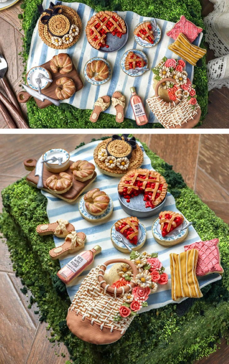 Beautiful Home Baked Cakes and Cookies picnic-themed birthday cake