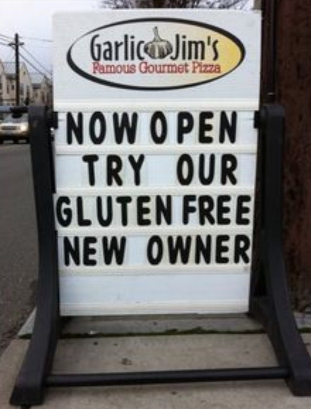 Funny Public Signs gluten free new owner