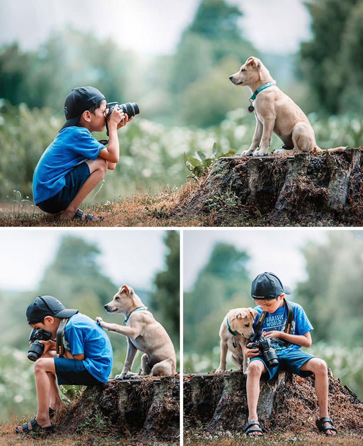 Adorable Friendships Between Kids & Their Dogs, boy taking pictures of dog