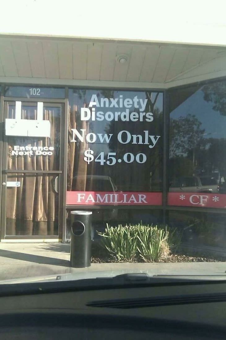 Funny Advertising Fails, anxiety disorders for $45