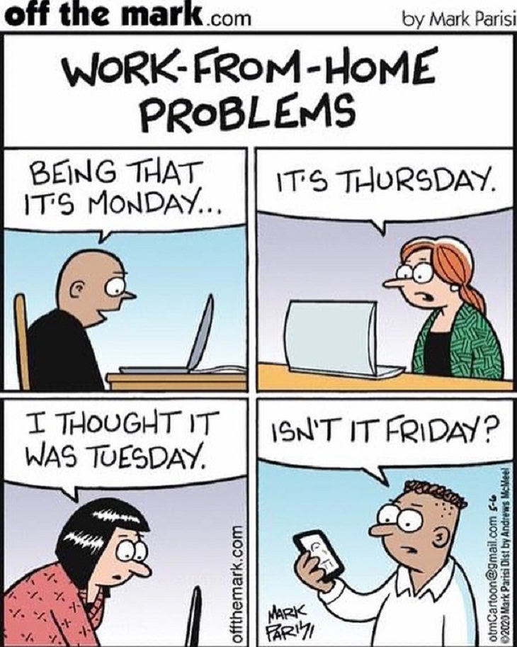 Mark Parisi comic strips, work from home