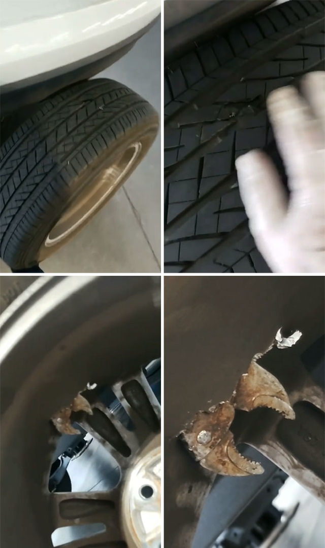 Car Repair tools inside a tire