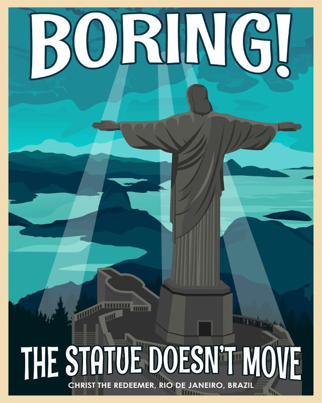 Funny Travel Posters The statue of Christ the Redeemer, Rio de Janeiro, Brazil