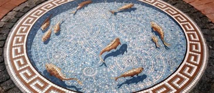 Planet Earth’s Lovely Curiosities Fishpond mosaic by Gary Drostle, London