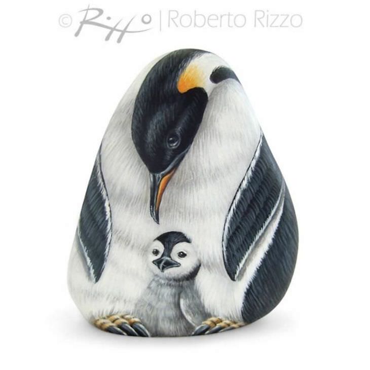 Roberto Rizzo Turns Rocks Into Amazing Animals Art penguins