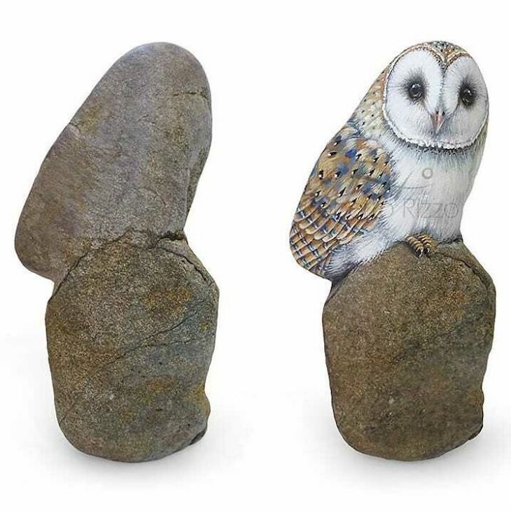 Roberto Rizzo Turns Rocks Into Amazing Animals Art owl