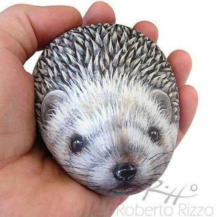 Roberto Rizzo Turns Rocks Into Amazing Animals Art hedgehog