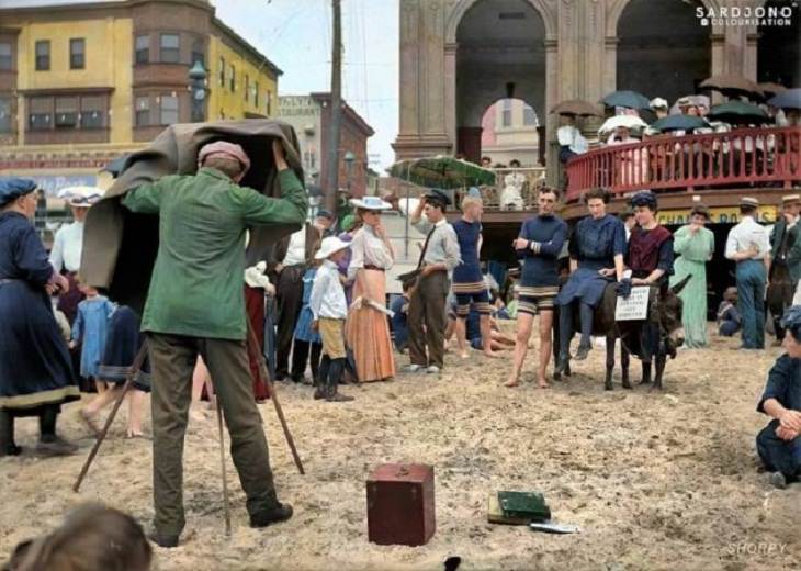 Colorized Historic Pics, people on the beach