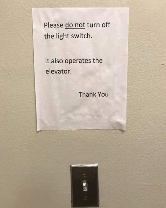 Work Safety Fails elevator light switch