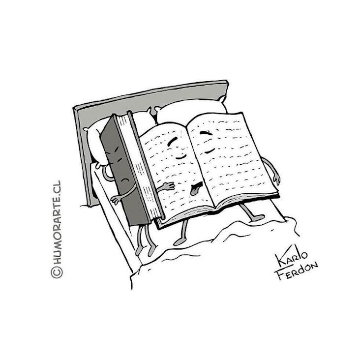 Funny Wordless Comics by Karlo Ferdon, books sleeping in bed