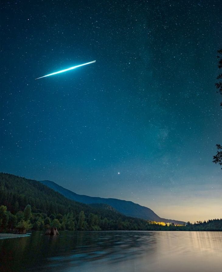 Nature’s Quiet Beauty, exploding meteor seen in the skies at Rattlesnake Lake in Washington