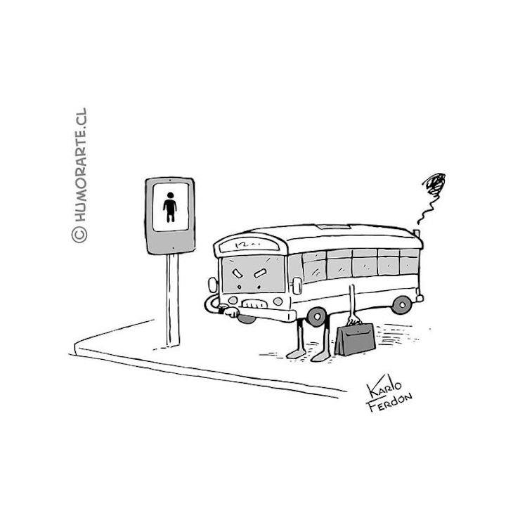 Funny Wordless Comics by Karlo Ferdon, bus waiting for kids