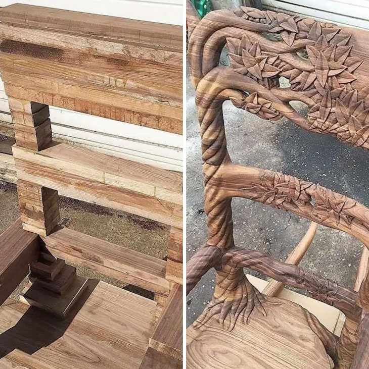 20 Eye Opening Comparison Photos, Wooden chair, before and after renovation