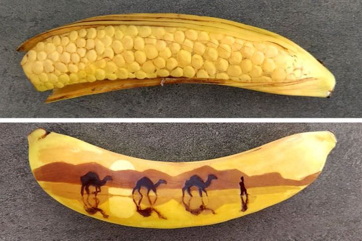 Incredible Banana Art by Anna Chojnicka, corn, camels