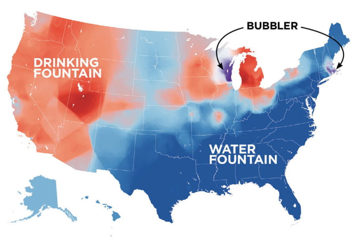 Maps of Regional Words in the USA water fountain