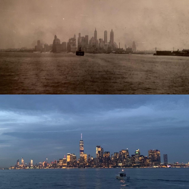 historical photo comparisons New York Harbor 