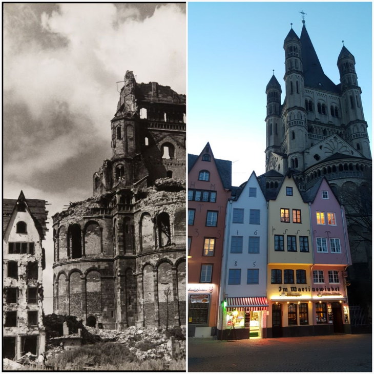historical photo comparisons Church of St. Martin in Cologne, Germany