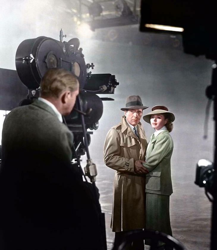 Rare and Beautifully Colorized Historical Photo The filming of Casablanca, 1942