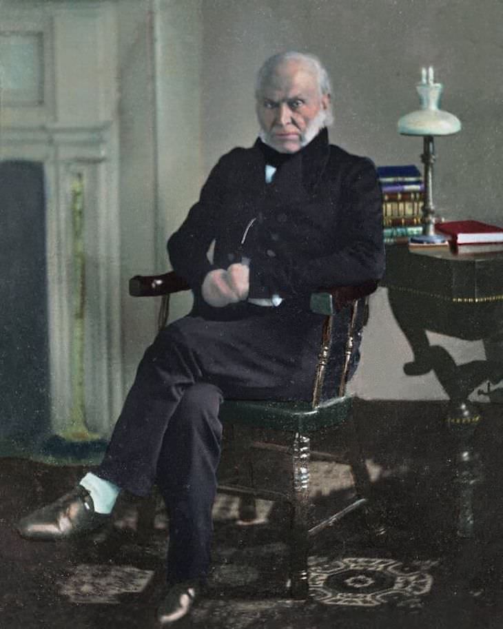 Rare and Beautifully Colorized Historical Photo President John Quincy Adams (1767–1848) in March 1843