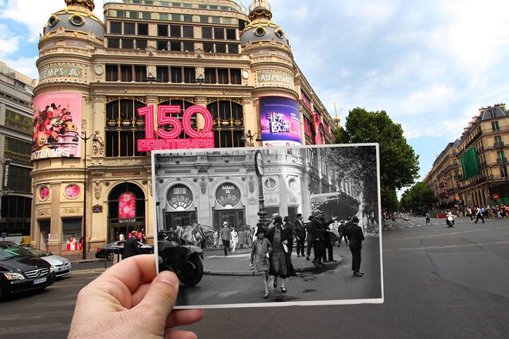 Then and Now: Paris,  Le Printemps. Boulevard Haussmann