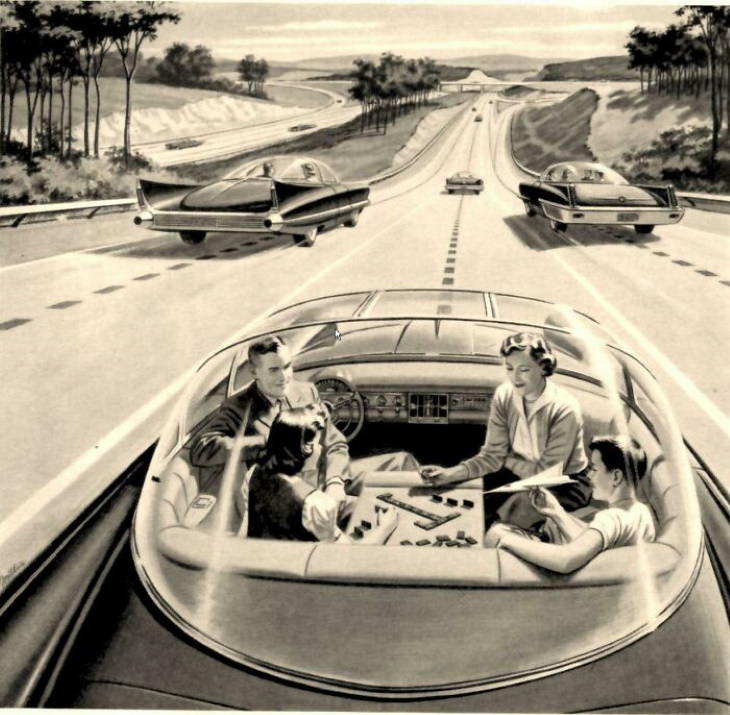 Future Predictions Self-driving cars, as imagined in the 1960s
