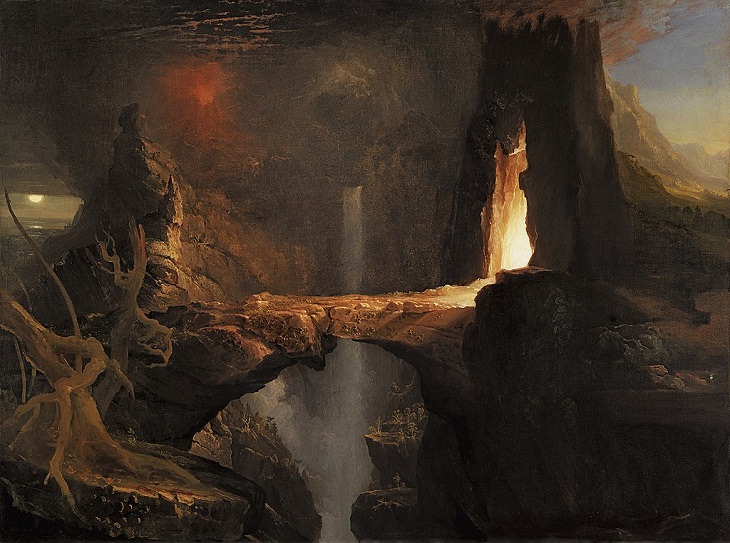 Landscape Paintings by Thomas Cole,  Moon and Firelight