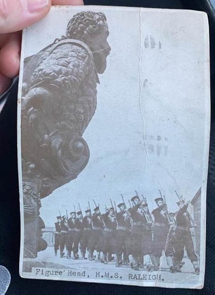 WWII Postcard Delivered After 77 Years soldiers marching at HMS Raleigh in Cornwall
