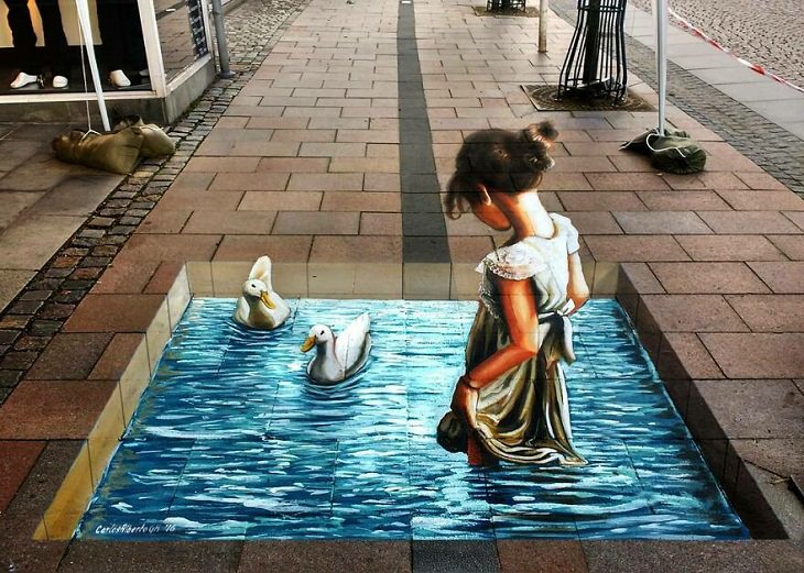 Arte Callejero En 3D Fuente con patos