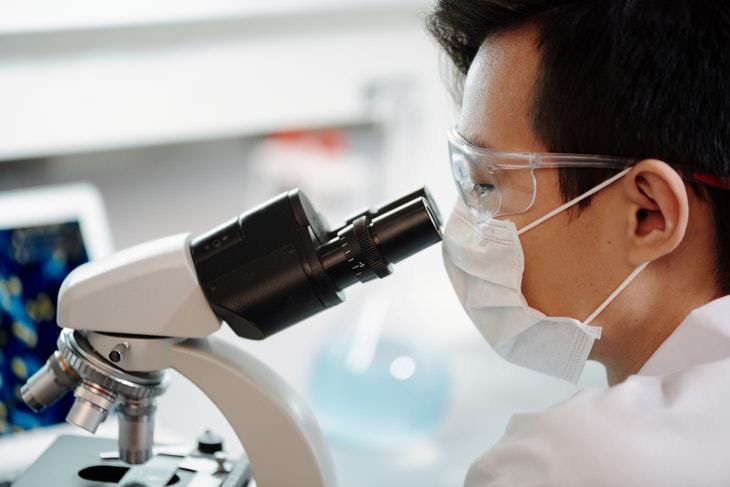 Hibiscus Tea man looking at a microscope