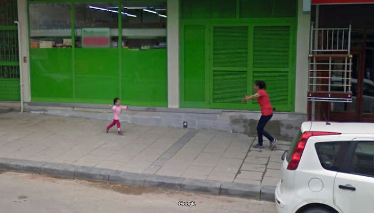 Unusual Images Caught in Google Street View mother and child