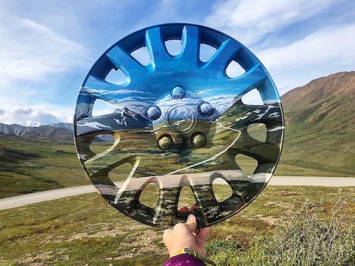 Mariah Reading Turns Litter Into Lovely Landscapes hubcaps