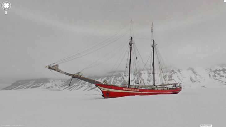 Unusual Images Caught in Google Street View boat in the snow
