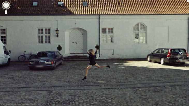 Unusual Images Caught in Google Street View woman jumping