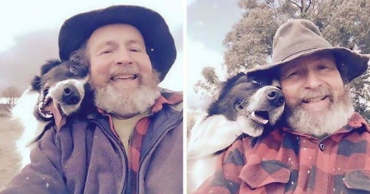 Cute Pets dog and man selfies