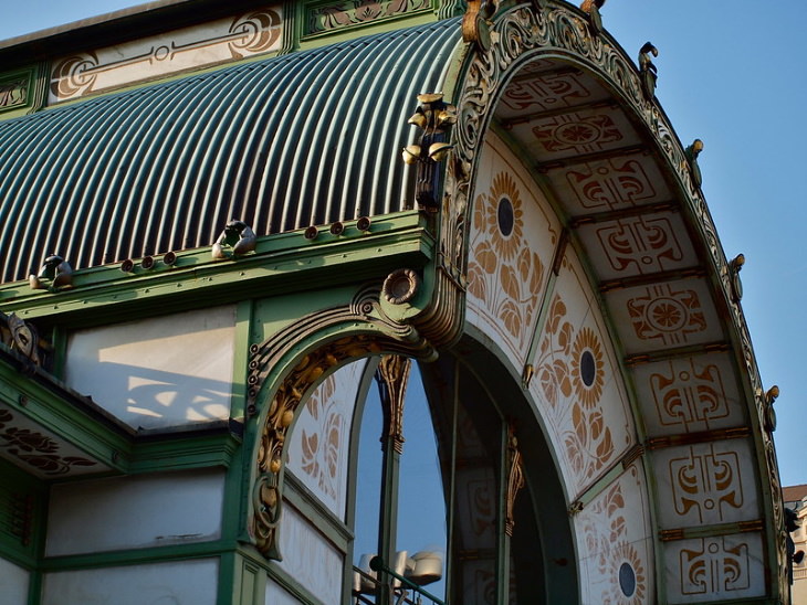 Art Nouveau Buildings Karlsplatz Pavilion Metro Station in Vienna, Austria facade detail