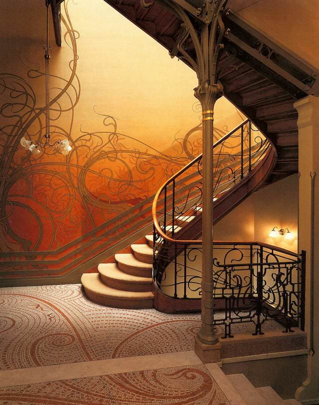 Art Nouveau Buildings Hotel Tassel in Brussels, Belgium staircase