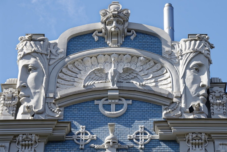Art Nouveau Buildings Riga Latvia closeup
