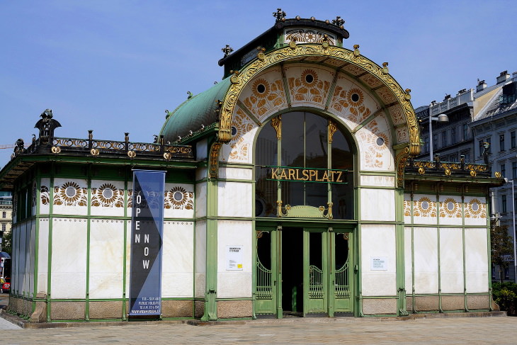 Art Nouveau Buildings Karlsplatz Pavilion Metro Station in Vienna, Austria