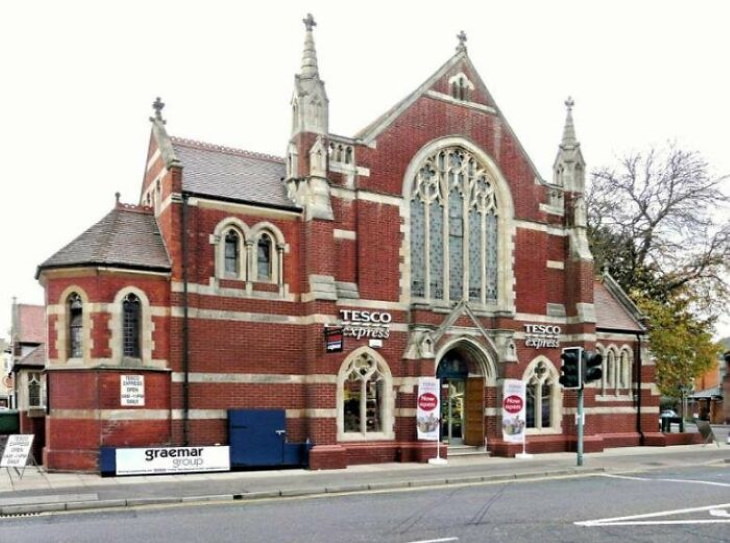 Superficially Renovated Buildings this historical church was converted into a grocery store.