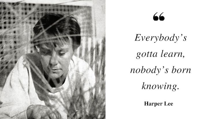 Profound Quotes by Harper Lee “Everybody’s gotta learn, nobody’s born knowing.”