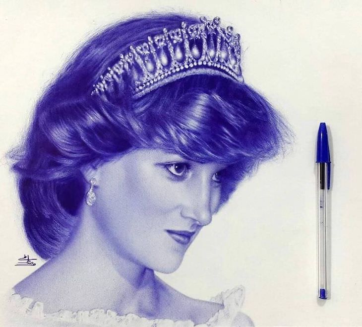 Hyperrealistic ballpoint pen drawings by Mostafa Khodeir Princess Diana