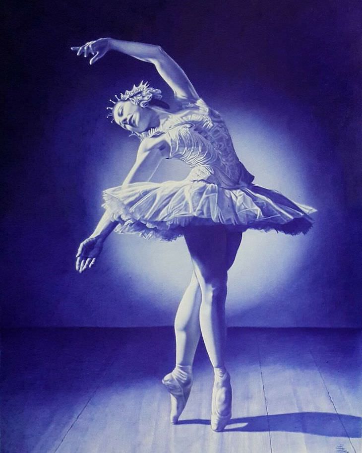 Hyperrealistic ballpoint pen drawings by Mostafa Khodeir ballerina