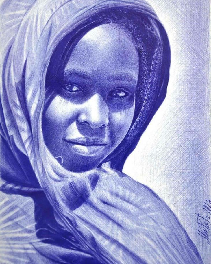 Hyperrealistic ballpoint pen drawings by Mostafa Khodeir girl