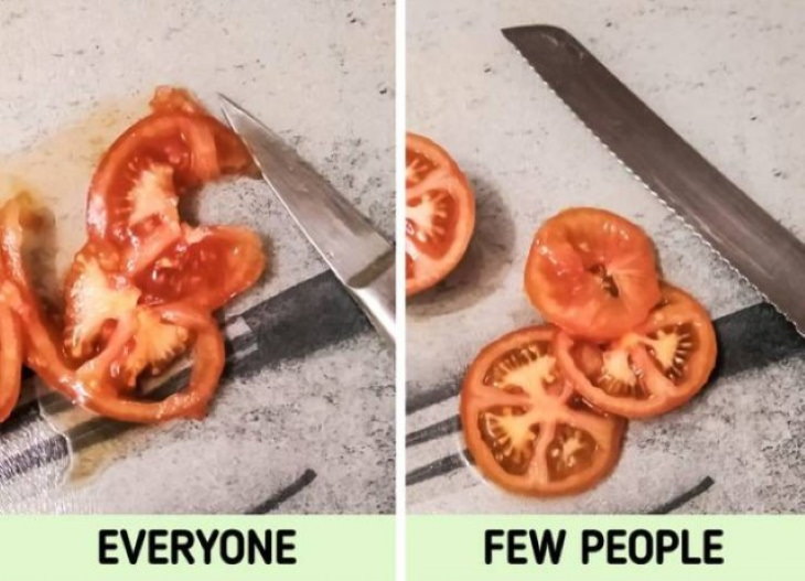 Cooking Tricks a bread knife to slice tomatoes
