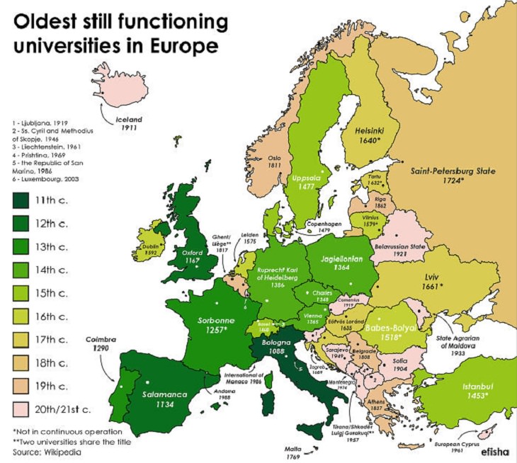 Informative Maps,  universities in Europe