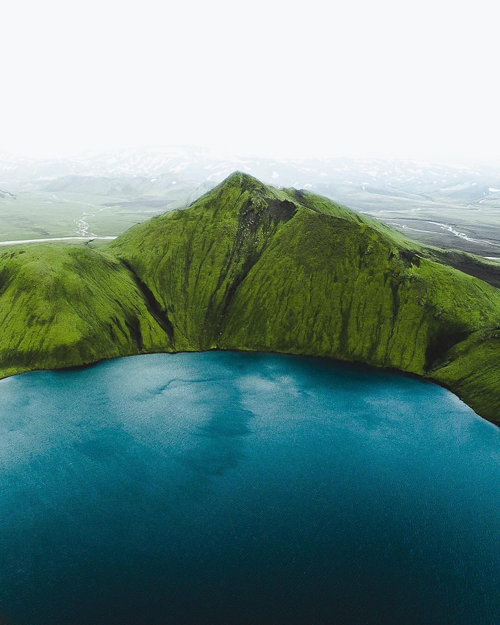 Iceland Aerial Shots, mountain and lake