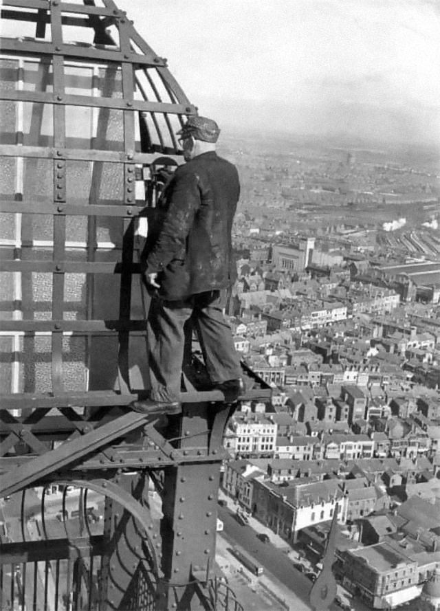Construction Fails man painting the Blackpool Tower