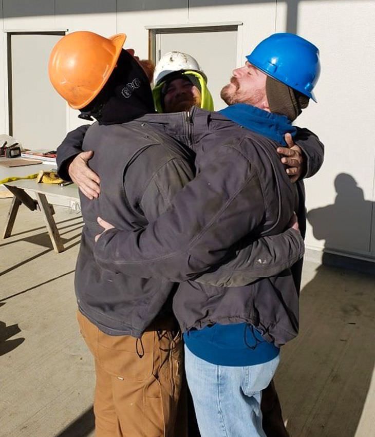 Heartwarming and Happy Moments three men hugging