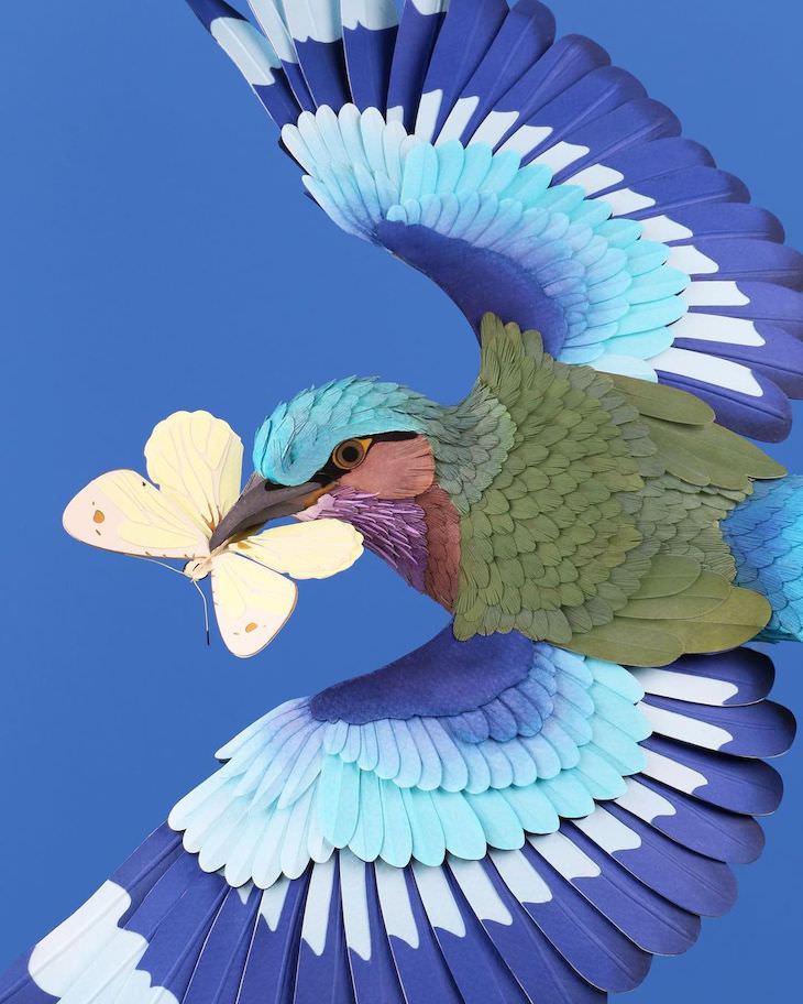 Brilliant Paper Sculptures of Birds & Butterflies by Diana Beltran Herrera Indochinese roller