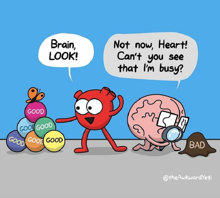 Funny Comics, Brain vs. Heart, good and bad